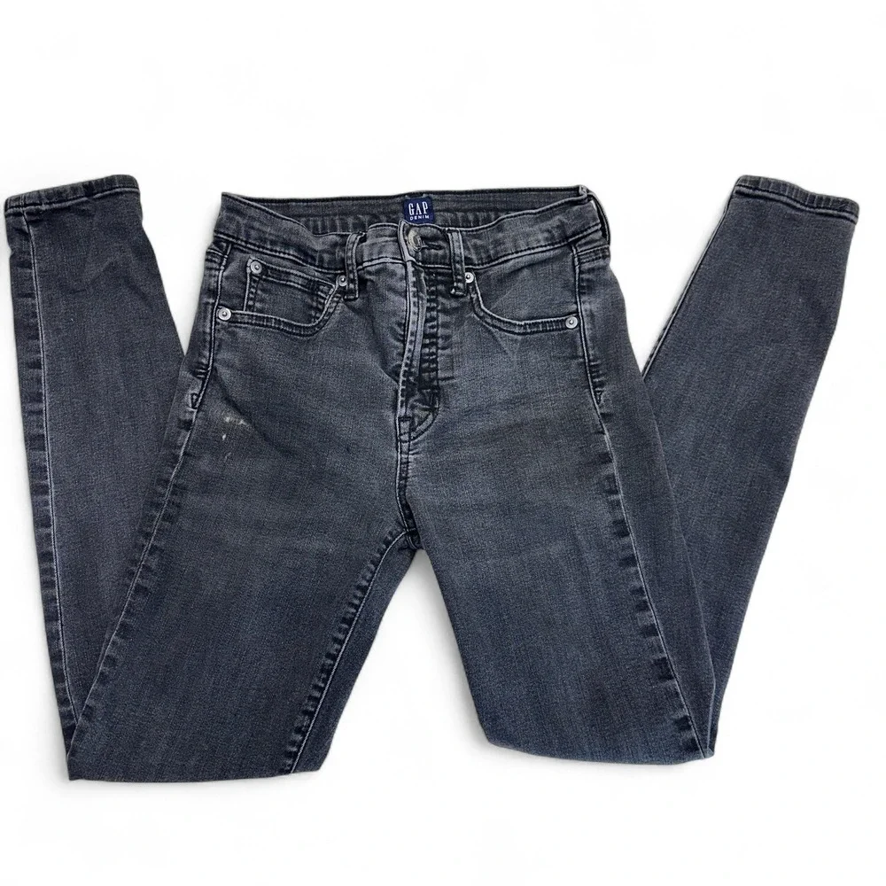 GAP Girls 26R (26x27) Black Denim True Skinny Mid-Rise Jeans Stretchy Kids XL‎